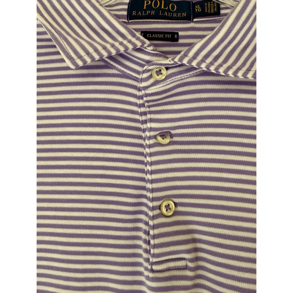 Polo Ralph Lauren Polo Shirt Men's‎ Short Sleeve Purple Striped Classic Fit XL